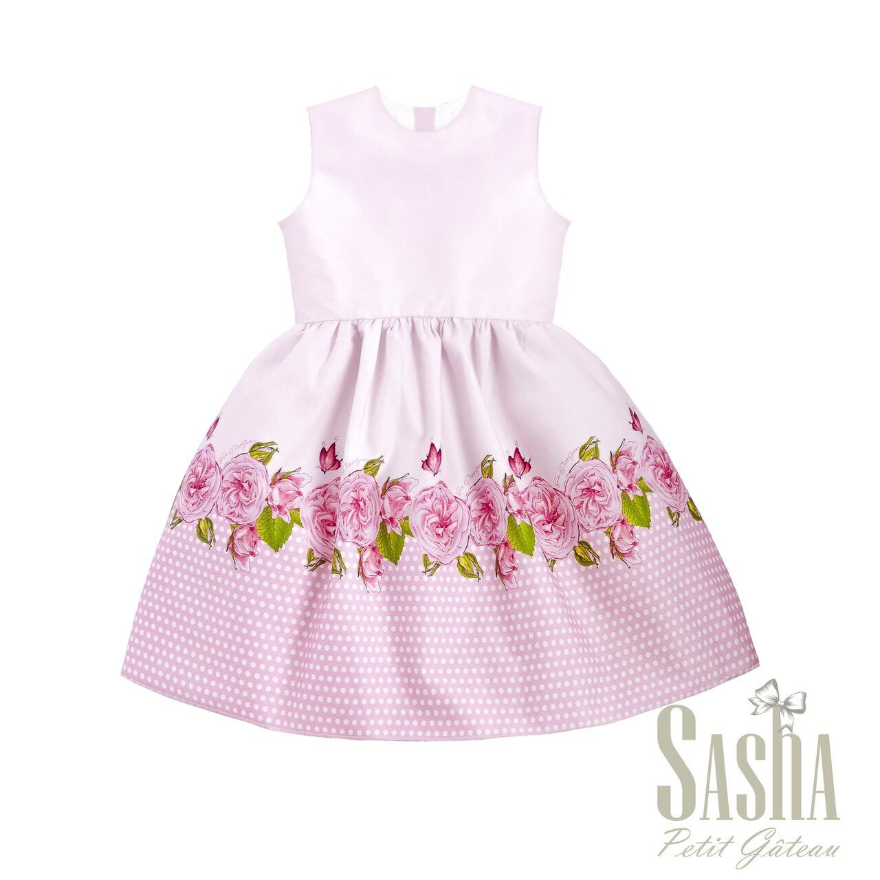 Длинное розовое платье с цветами для девочки NPL090-5, размер 116 - 170